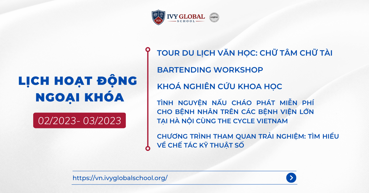 Lịch hoạt động ngoại khóa tháng 2-3/2023